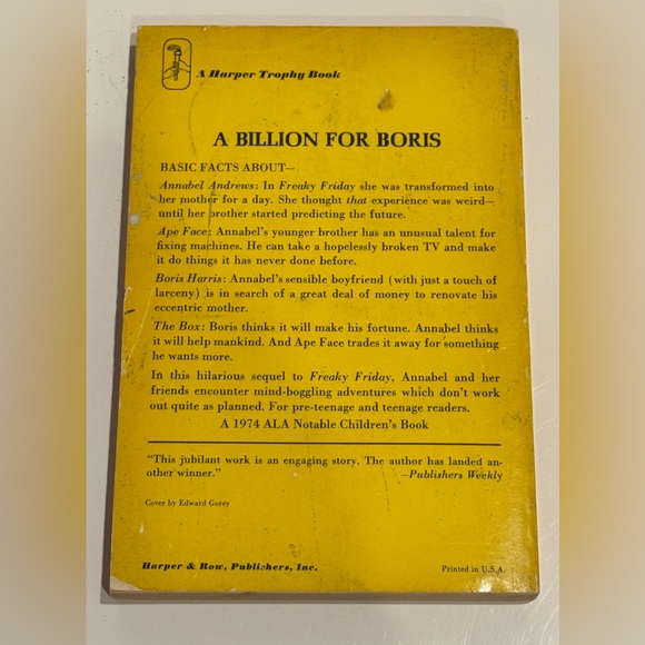 Vintage A Billion For Boris by Mary Rodgers - Freaky Friday sequel Edward Gorey - Picture 8 of 11